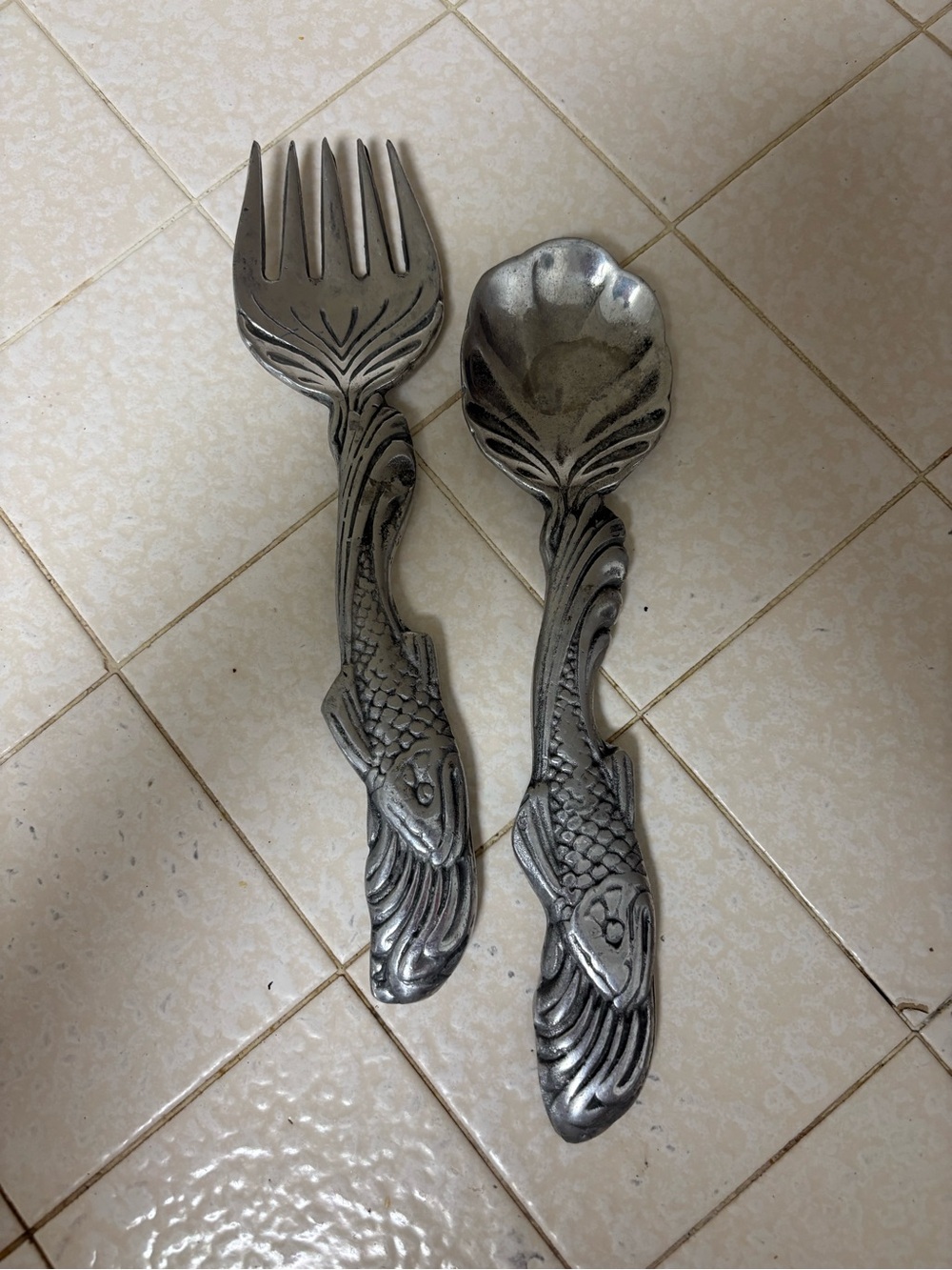 Vintage Fish Handle Salad Servers – Fork and Spoon Set